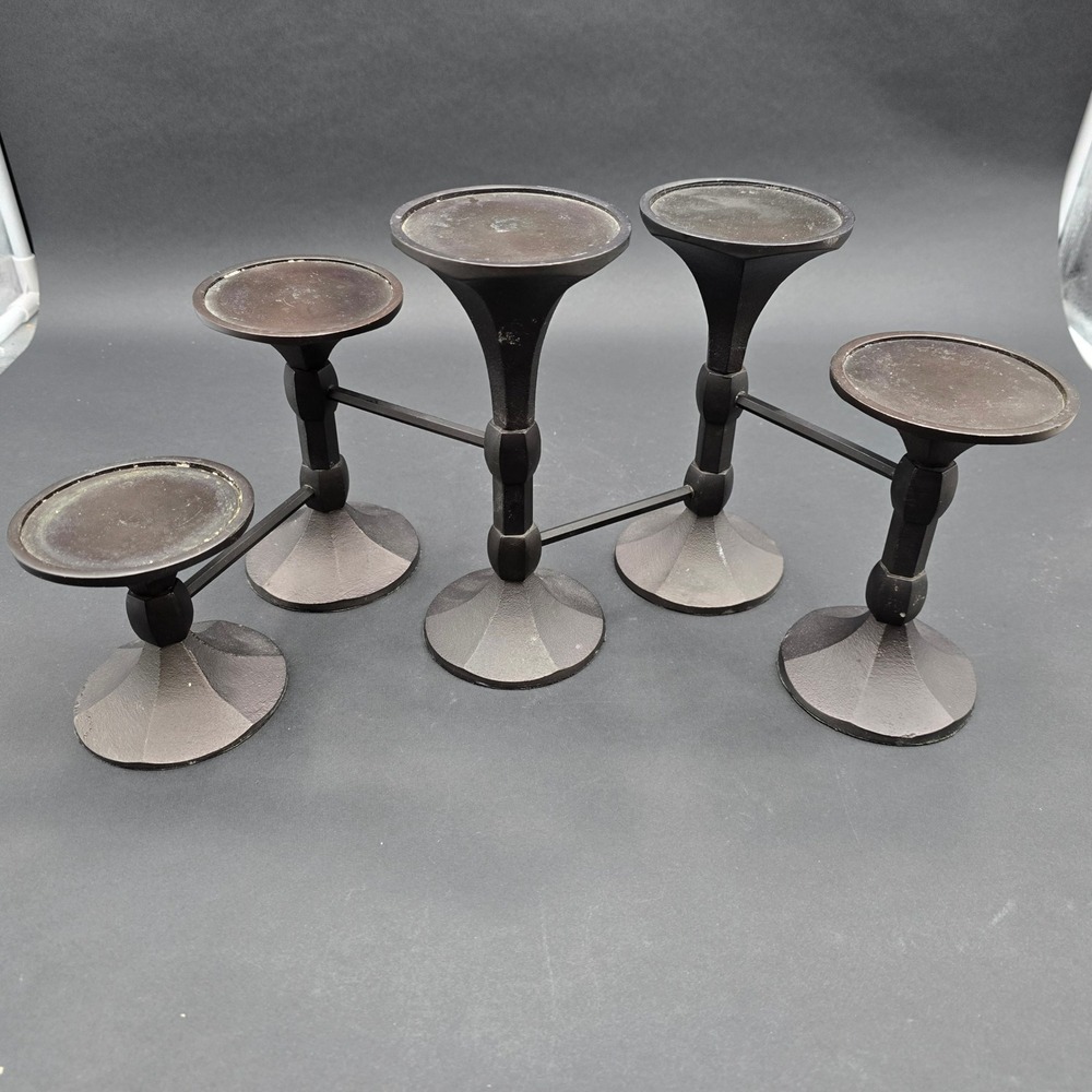 Pottery Barn Hinged 5-Tier Cast Metal Pillar Candle Holder Centerpiece Bronze